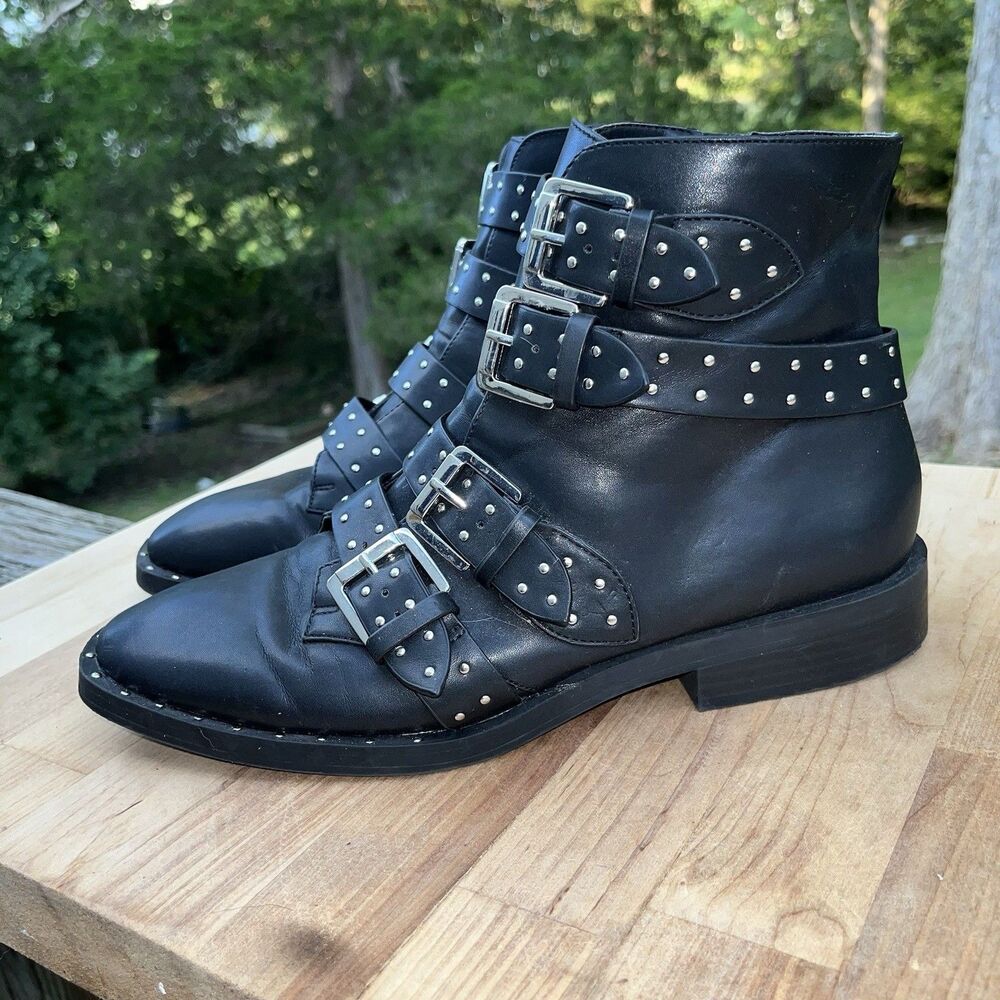 Forever 21 Leather Ankle Moto Rocker Biker Boots With Buckles And Studs Size 9.5